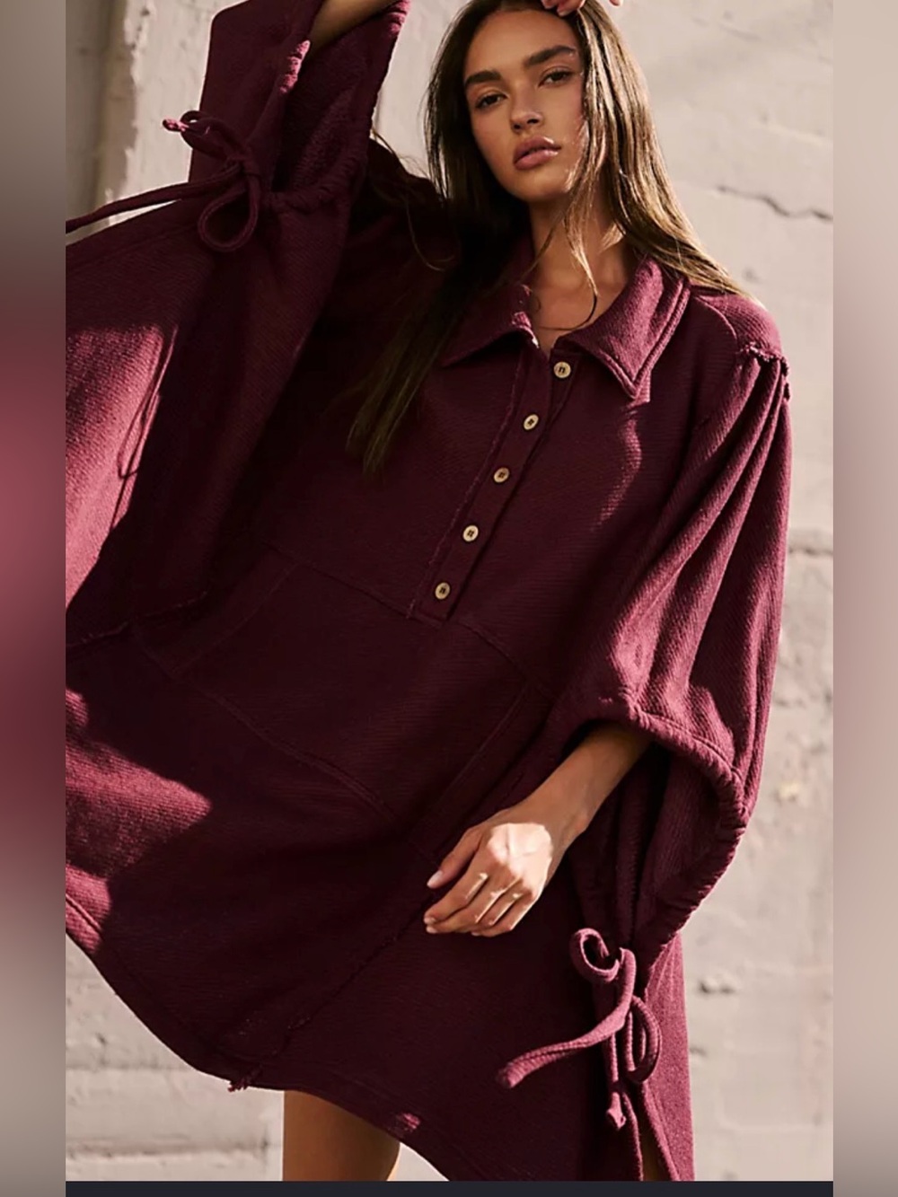 Women's Oversized Button Polo Tunic - Burgundy Natalie Pullover/ Free People
